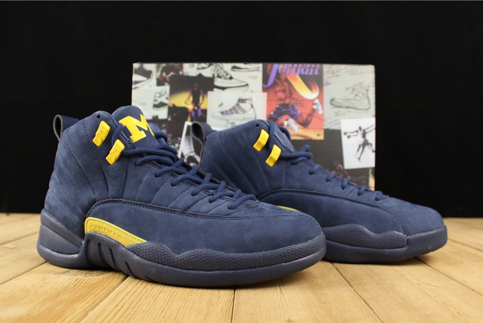 PSNY x Air Jordan 12 Michigan PE College Navy Amarillo Shoes